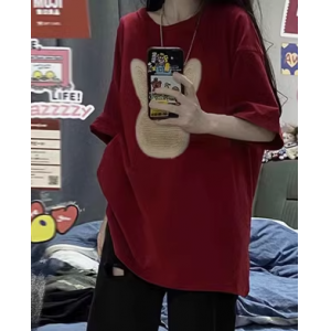美式複古純棉正肩短袖T恤女大碼中長(cháng)款遮屁股國(guó)潮牌圓領夏季上衣